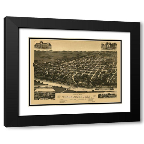 Tuskaloosa Alabama - Wellge 1887 Black Modern Wood Framed Art Print with Double Matting by Wellge
