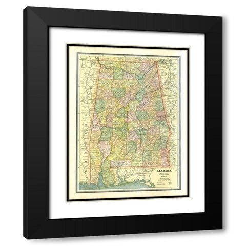 Alabama - Cram 1886 Black Modern Wood Framed Art Print with Double Matting by Cram