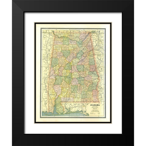 Alabama - Cram 1886 Black Modern Wood Framed Art Print with Double Matting by Cram