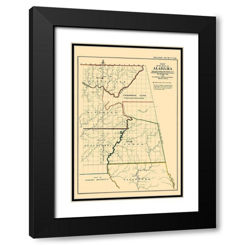 Alabama, Position of Cherokee Land - Glo 1835 Black Modern Wood Framed Art Print with Double Matting by Glo
