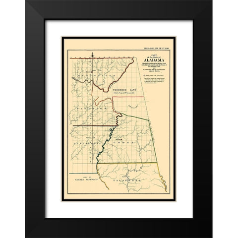Alabama, Position of Cherokee Land - Glo 1835 Black Modern Wood Framed Art Print with Double Matting by Glo