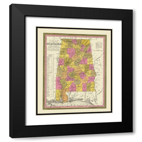 Alabama - Mitchell 1846 Black Modern Wood Framed Art Print with Double Matting by Mitchell