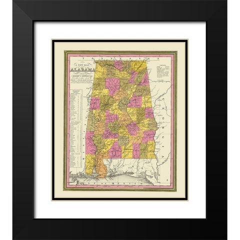 Alabama - Mitchell 1846 Black Modern Wood Framed Art Print with Double Matting by Mitchell