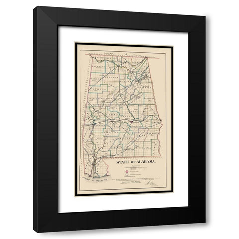 Alabama - Glo 1866 Black Modern Wood Framed Art Print with Double Matting by Glo