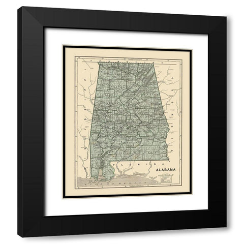 Alabama - Morse 1845 Black Modern Wood Framed Art Print with Double Matting by Morse