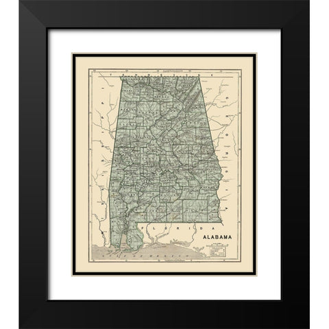 Alabama - Morse 1845 Black Modern Wood Framed Art Print with Double Matting by Morse