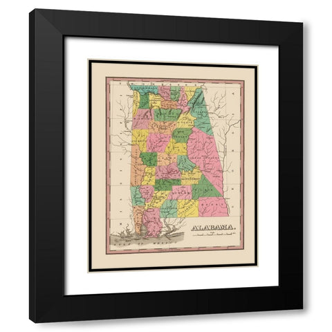 Alabama - Finley 1824 Black Modern Wood Framed Art Print with Double Matting by Finley