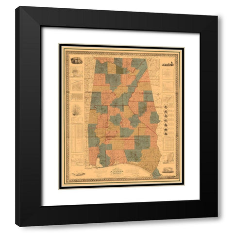 Alabama, West Florida - Tourette 1838 Black Modern Wood Framed Art Print with Double Matting by Tourette