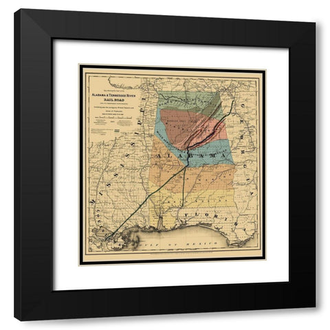 Alabama and Tennessee River Railroad - Colton 1865 Black Modern Wood Framed Art Print with Double Matting by Colton