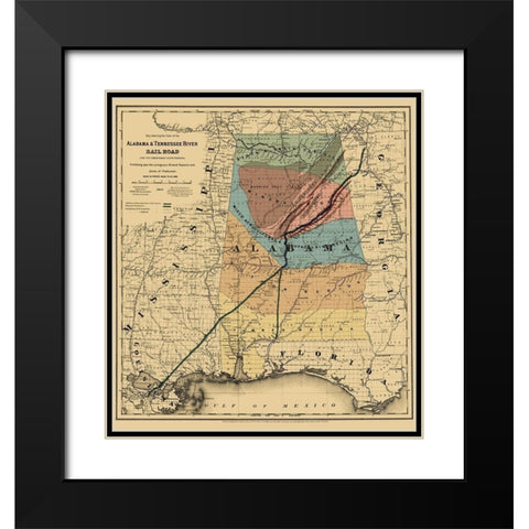 Alabama and Tennessee River Railroad - Colton 1865 Black Modern Wood Framed Art Print with Double Matting by Colton