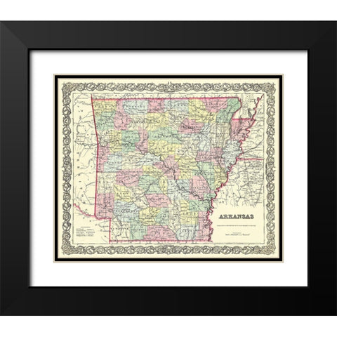 Arkansas - Colton 1855 Black Modern Wood Framed Art Print with Double Matting by Colton