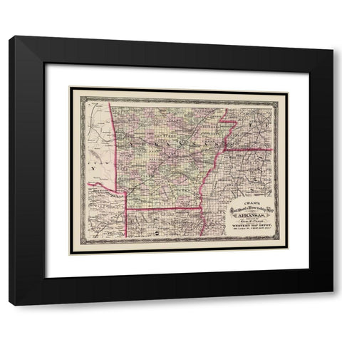 Arkansas - Cram 1875 Black Modern Wood Framed Art Print with Double Matting by Cram