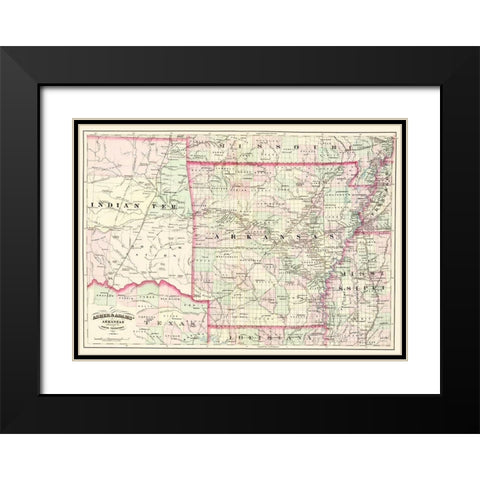 Arkansas, Indian Territory - Asher  1874 Black Modern Wood Framed Art Print with Double Matting by Asher