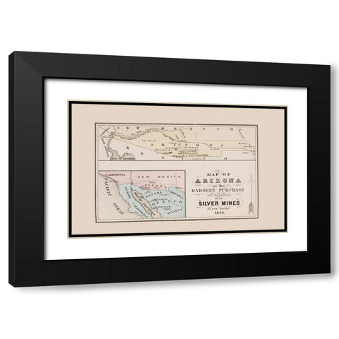 Arizona Gadsden Purchase Silver Mines Black Modern Wood Framed Art Print with Double Matting by Roskruge