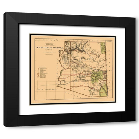 Arizona Territory - General Land Office 1876 Black Modern Wood Framed Art Print with Double Matting by General Land Office