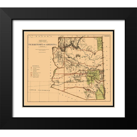 Arizona Territory - General Land Office 1876 Black Modern Wood Framed Art Print with Double Matting by General Land Office