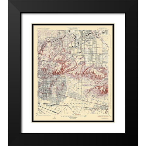 Alhambra California Quad - USGS 1926 Black Modern Wood Framed Art Print with Double Matting by USGS