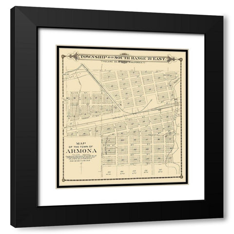 Armona California - Thompson 1892 Black Modern Wood Framed Art Print with Double Matting by Thompson
