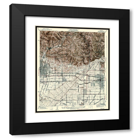 Azusa California Quad - USGS 1939 Black Modern Wood Framed Art Print with Double Matting by USGS