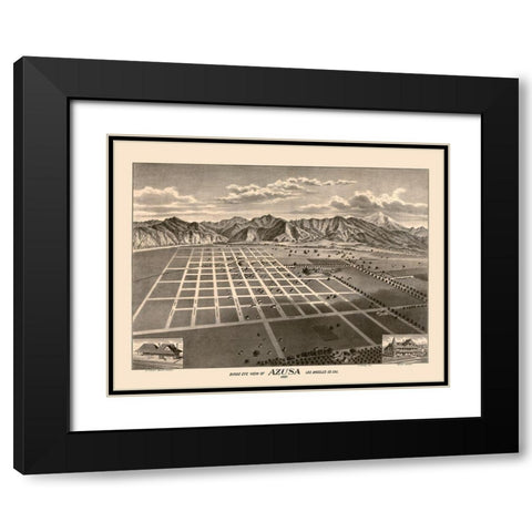 Azusa California - Moore 1887  Black Modern Wood Framed Art Print with Double Matting by Moore