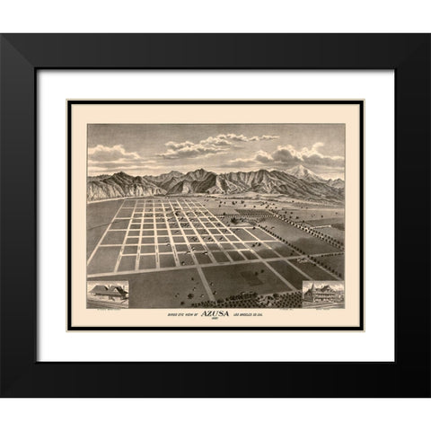 Azusa California - Moore 1887  Black Modern Wood Framed Art Print with Double Matting by Moore