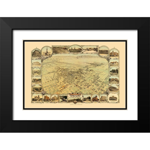 Bakersfield California - Stone 1901  Black Modern Wood Framed Art Print with Double Matting by Stone