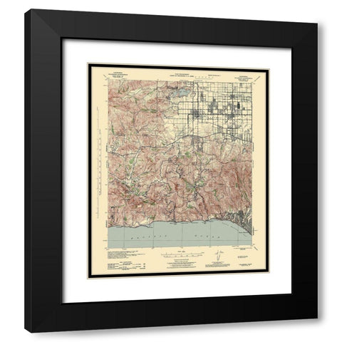 Calabasas California Quad - USGS 1944 Black Modern Wood Framed Art Print with Double Matting by USGS