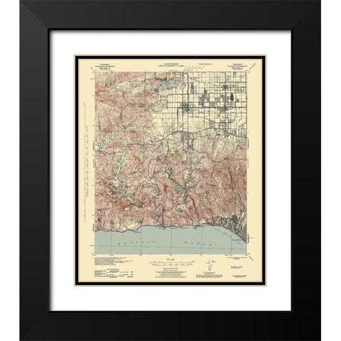 Calabasas California Quad - USGS 1944 Black Modern Wood Framed Art Print with Double Matting by USGS