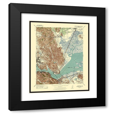 Carquinez Straight California - US Army 1940 Black Modern Wood Framed Art Print with Double Matting by US Army