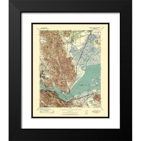 Carquinez Straight California - US Army 1940 Black Modern Wood Framed Art Print with Double Matting by US Army