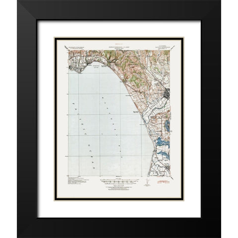 Capitola California Quad - USGS 1940 Black Modern Wood Framed Art Print with Double Matting by USGS