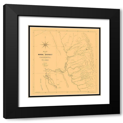 California Mining- Jackson 1850  Black Modern Wood Framed Art Print with Double Matting by Jackson