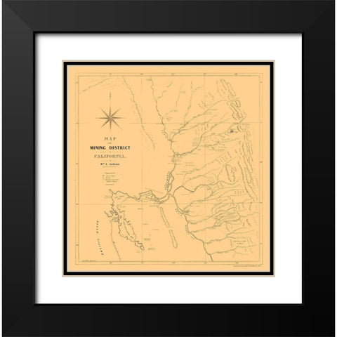California Mining- Jackson 1850  Black Modern Wood Framed Art Print with Double Matting by Jackson