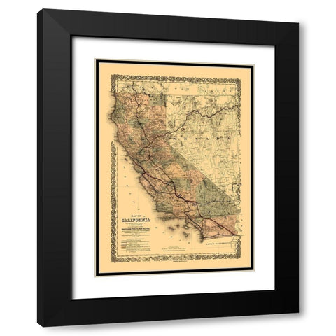 California Railroads - Colton 1876  Black Modern Wood Framed Art Print with Double Matting by Colton
