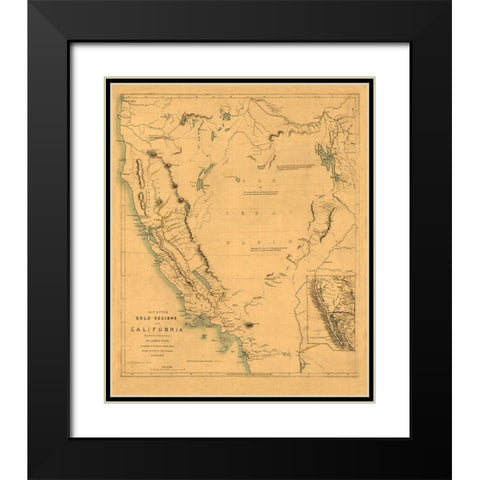California Gold Regions - Wyld 1849  Black Modern Wood Framed Art Print with Double Matting by Wyld