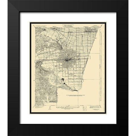 Claremont California Quad - USGS 1928 Black Modern Wood Framed Art Print with Double Matting by USGS