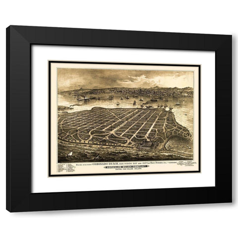 Coronado Beach California - Moore 1887 Black Modern Wood Framed Art Print with Double Matting by Moore