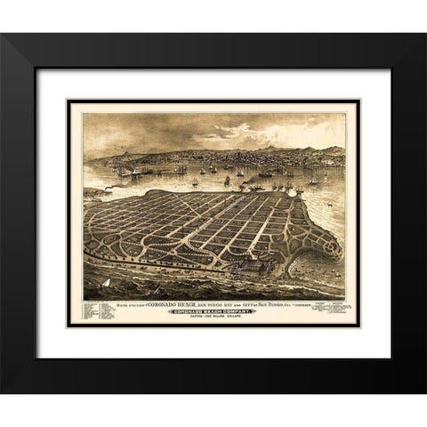 Coronado Beach California - Moore 1887 Black Modern Wood Framed Art Print with Double Matting by Moore