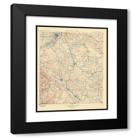 Elsinore California Quad - USGS 1901 Black Modern Wood Framed Art Print with Double Matting by USGS