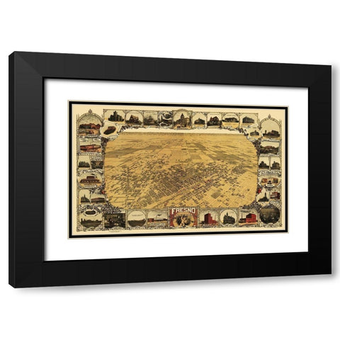 Fresno California - Klein 1901 Black Modern Wood Framed Art Print with Double Matting by Klein