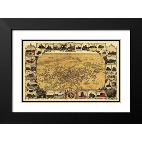 Fresno California - Klein 1901 Black Modern Wood Framed Art Print with Double Matting by Klein