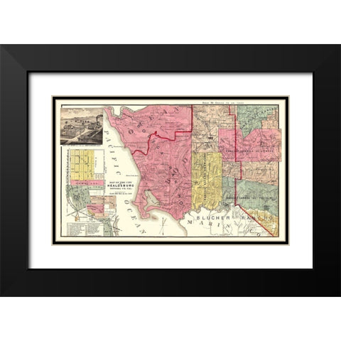 Healdsburg California Landowner - Thompson 1877 Black Modern Wood Framed Art Print with Double Matting by Thompson