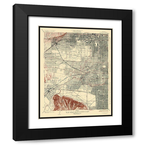 Hollywood California Quad - USGS 1926 Black Modern Wood Framed Art Print with Double Matting by USGS