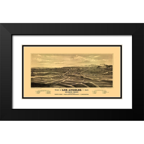 Los Angeles California - Glover 1877  Black Modern Wood Framed Art Print with Double Matting by Glover