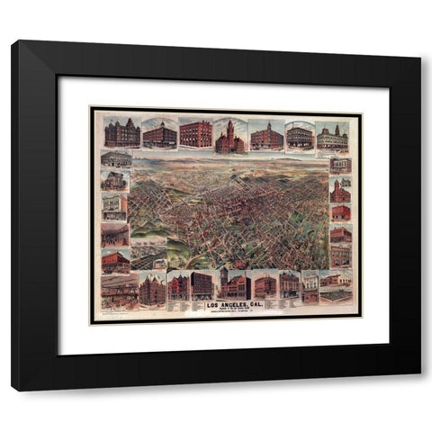 Los Angeles California - 1891 Black Modern Wood Framed Art Print with Double Matting by Unknown