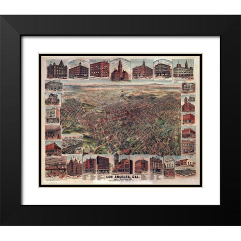 Los Angeles California - 1891 Black Modern Wood Framed Art Print with Double Matting by Unknown