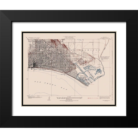 Long Beach California Quad - USGS 1925 Black Modern Wood Framed Art Print with Double Matting by USGS