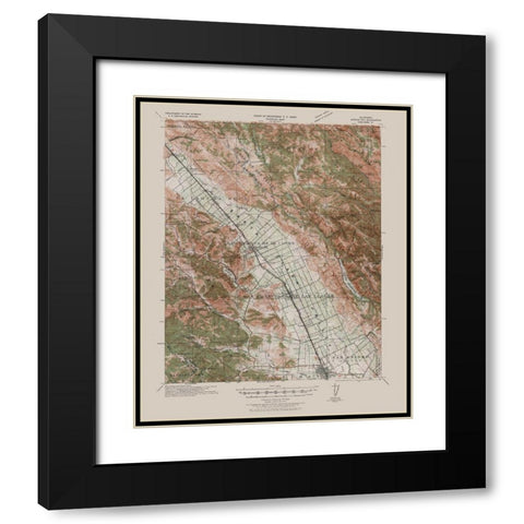 Morgan Hill California Quad - USGS 1940 Black Modern Wood Framed Art Print with Double Matting by USGS