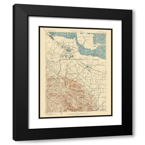 Palo Alto California Quad - USGS 1899 Black Modern Wood Framed Art Print with Double Matting by USGS