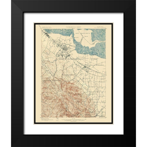 Palo Alto California Quad - USGS 1899 Black Modern Wood Framed Art Print with Double Matting by USGS